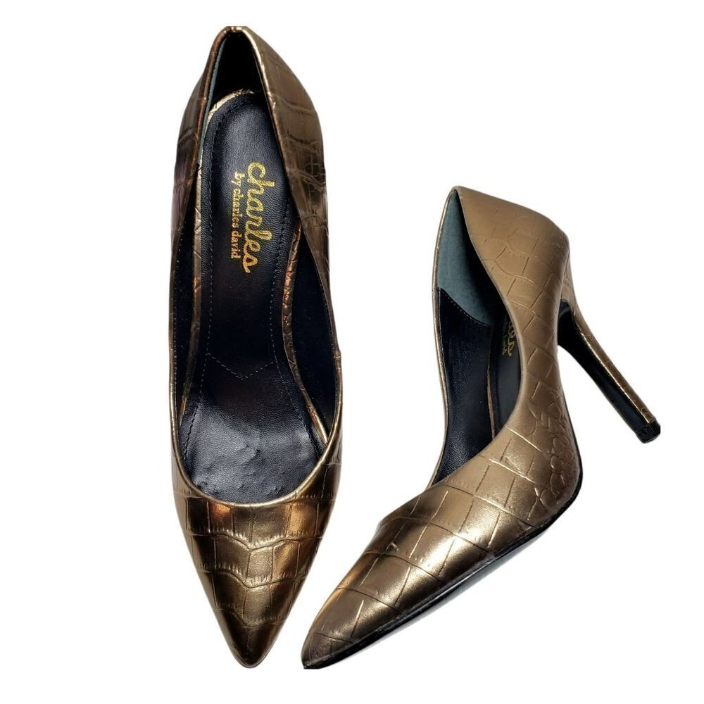 Charles David Womens Maxx Gold Pointed Toe Slip On High Heels Pumps Size 6.5 M